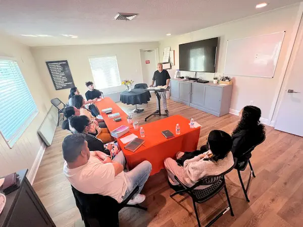 Team meeting at BedRock Latino